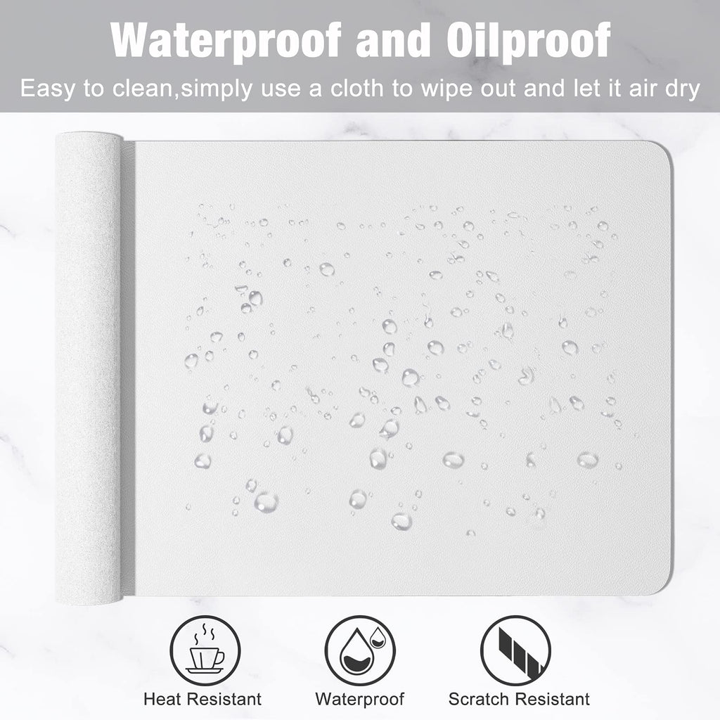 Hsurbtra Desk Pad, 30" x 14" PU Leather Desk Mat, XL Extended Mouse Pad, Waterproof Desktop Blotter Protector, Non-Slip Ultra Thin Large Laptop Keyboard Writing Mat for Office Home, White
