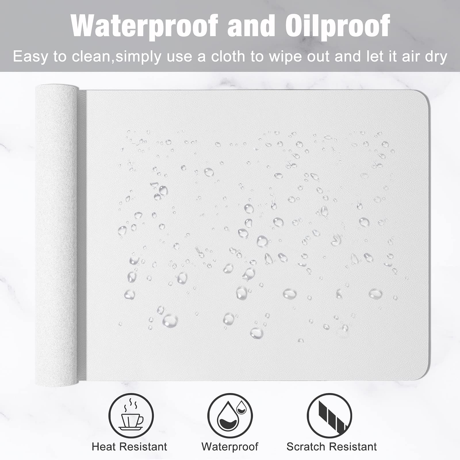 Hsurbtra Desk Pad, 30" x 14" PU Leather Desk Mat, XL Extended Mouse Pad, Waterproof Desktop Blotter Protector, Non-Slip Ultra Thin Large Laptop Keyboard Writing Mat for Office Home, White