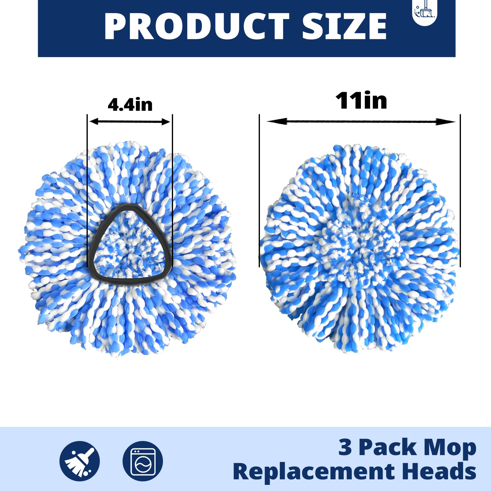 Spin Mop Head Refill, 6Pcs Rotating Triangle Mop Head, Microfiber, Machine Washable