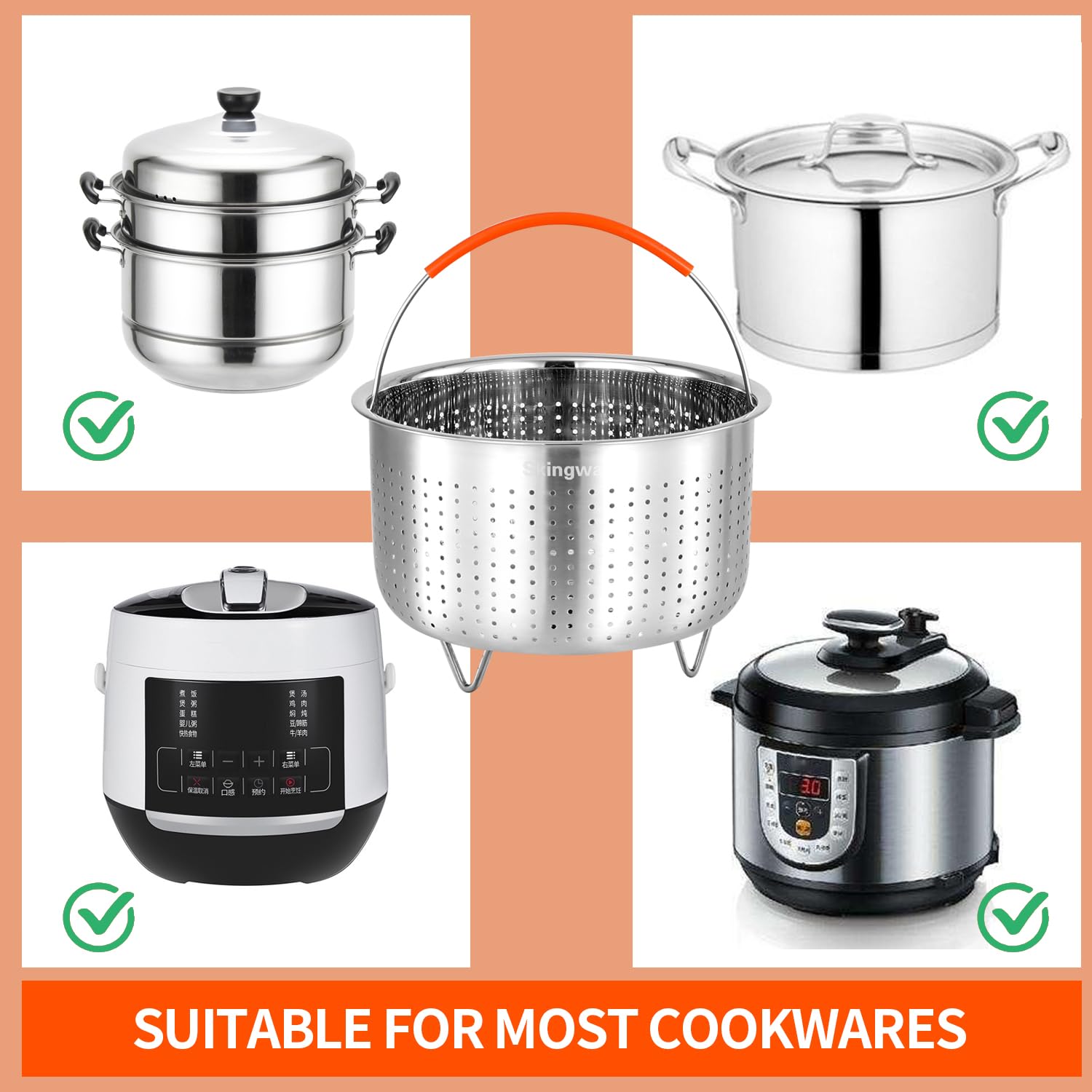 Steamer Basket for Instant Pot, Vegetable Strainer Colander Basket Stainless Steel Steamer Insert for Pots
