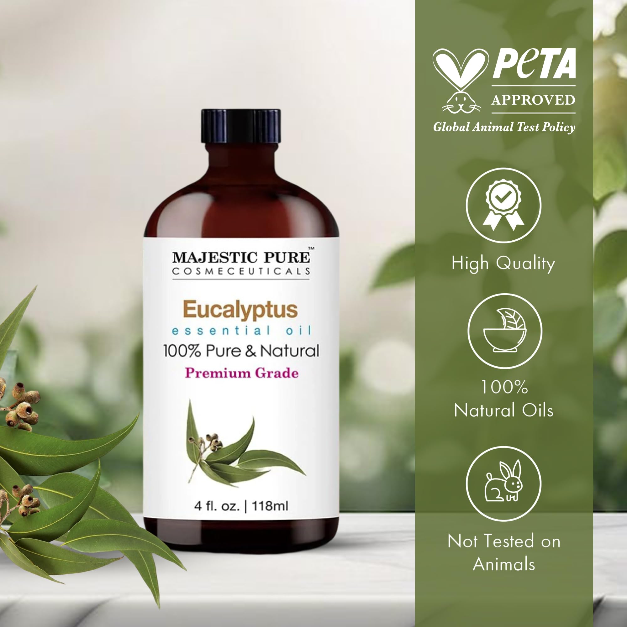 Majestic Pure Eucalyptus Essential Oil - Huge 118 ml (Set of 2) - 100% Pure and Natural Oil for Soap Making Scent- Premium Grade with Glass Dropper