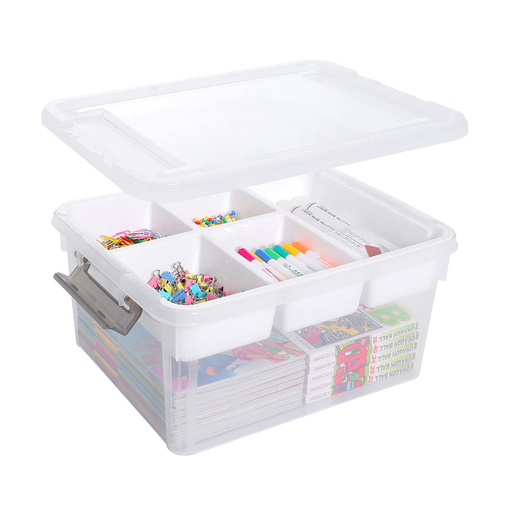 Citylife 17QT Plastic Storage Box with Removable Tray Craft Organizers and Storage Clear Storage Container for Organizing Bead, Tool, Sewing