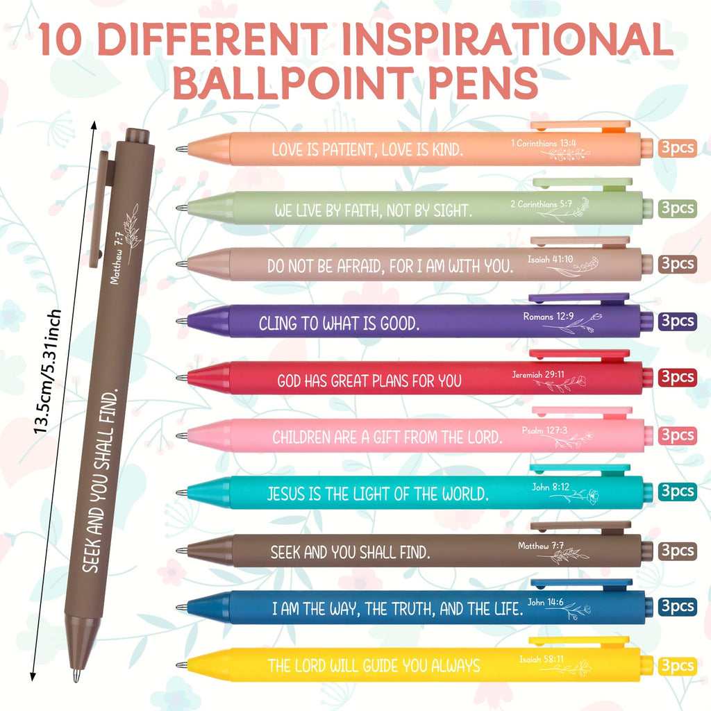 30 Pcs Christian Bible Verse Pens Gifts Bulk Religious Inspirational Scripture Ballpoint Pen for Women Men Office Sunday School Reward Supplies