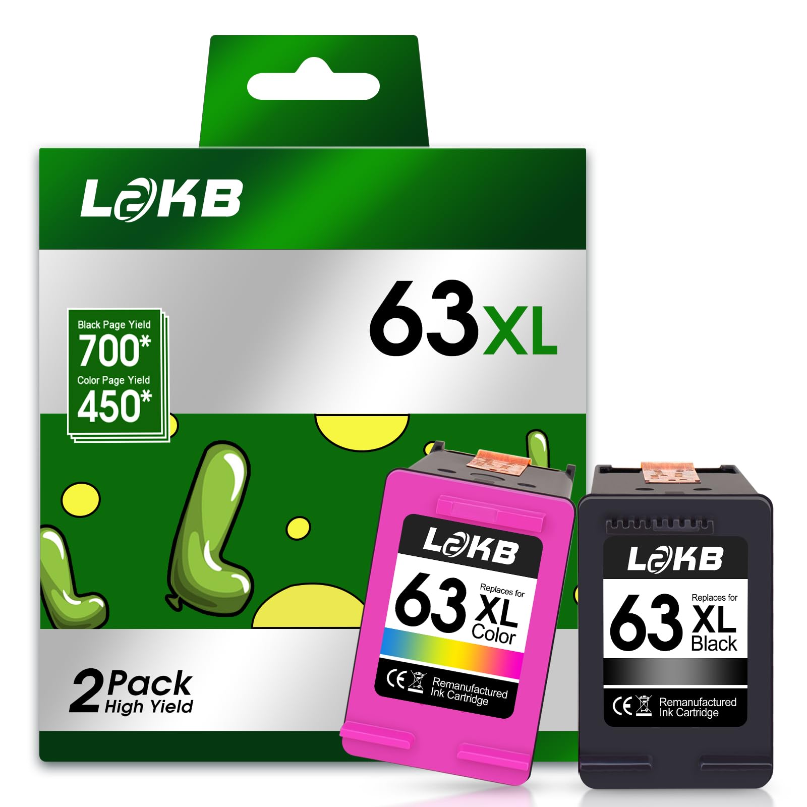 L2KB 63XL Ink Cartridge Combo Pack Compatible for HP Ink 63 Works with DeskJet 1112 2100 3600 Series, Envy 4500 Series, OfficeJet 3800 4600 5200 Series (Black, Tri-Color) 2PK