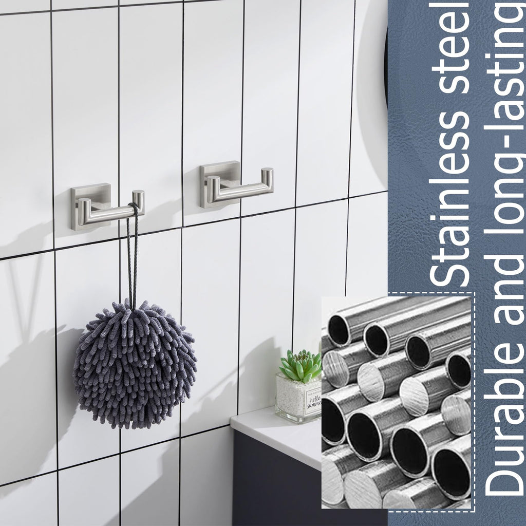 KOKOSIRI Robe Hook Bathroom Double Towel Coat Hooks for Bath Kitchen Wall Mounted, 2 Pack Brushed Nickel Stainless Steel B1015BR-P2