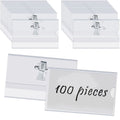 BUYGOO 100 Pack Combi Clip Name Badge Holders with Pin, Name Tag Pins, Badge Pin Holder, Horizontal Clear Badges with Pins for School, Offices, Events, Conference (3.55×2.25 inch)