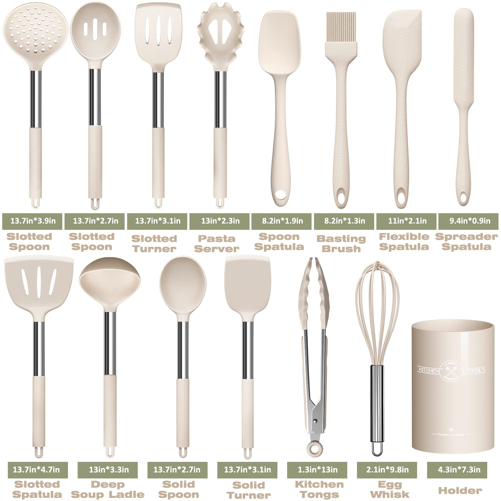 Stainless Steel Kitchen Cooking Utensil Set, Umite Chef 15 pcs Cooking Utensils - Nonstick Kitchen Utensils Cookware Set Spatula Set -Kitchen Gadgets Utensils Set, Kitchen Tools Gift