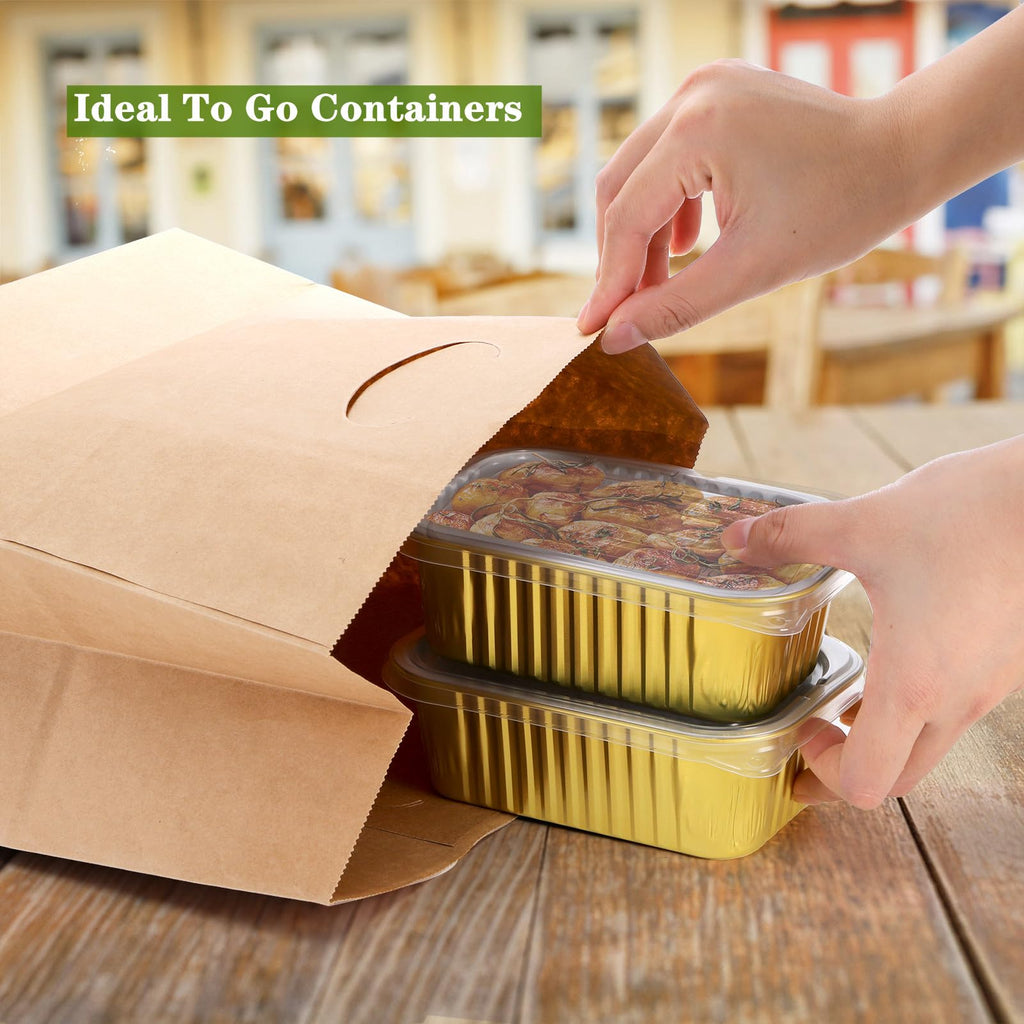 DEAYOU 50 Pack Small Aluminum Pans with Lids, 1.5 LB Heavy Duty Disposable Foil Cake Baking Tins, Bread Loaf Pans Takeout Food Containers for Leftover, Meal Prep, Freezer, 6.3" x 4.4" x 2.1", 24oz