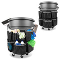 HODRANT Trash Can Caddy Bag Fit 32-55 Gallon Garbage Bin, Cleaning Caddy Bag with Adjustable Buckle for Industrial Trash Can, 13 Pockets Tool Organizer for Cleaning Supplies, Gray Edge