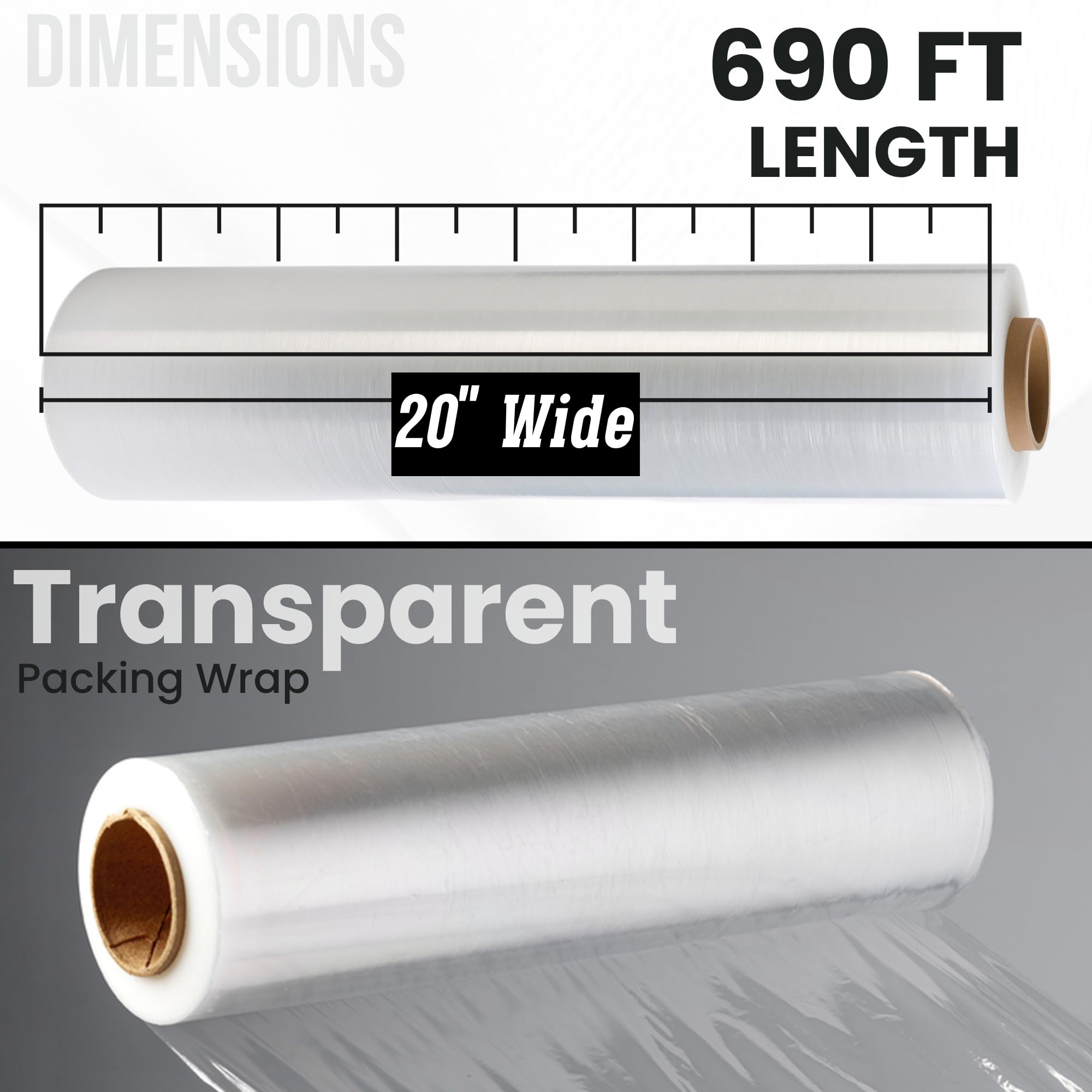 1 Jumbo Roll 20" Width | Heavy Duty 23 Micron | Multipurpose Stretch Film x 5 Times Stretching Length| Clear Shrink Wrap | Perfect for Household, Pallet Packing 1 - Roll