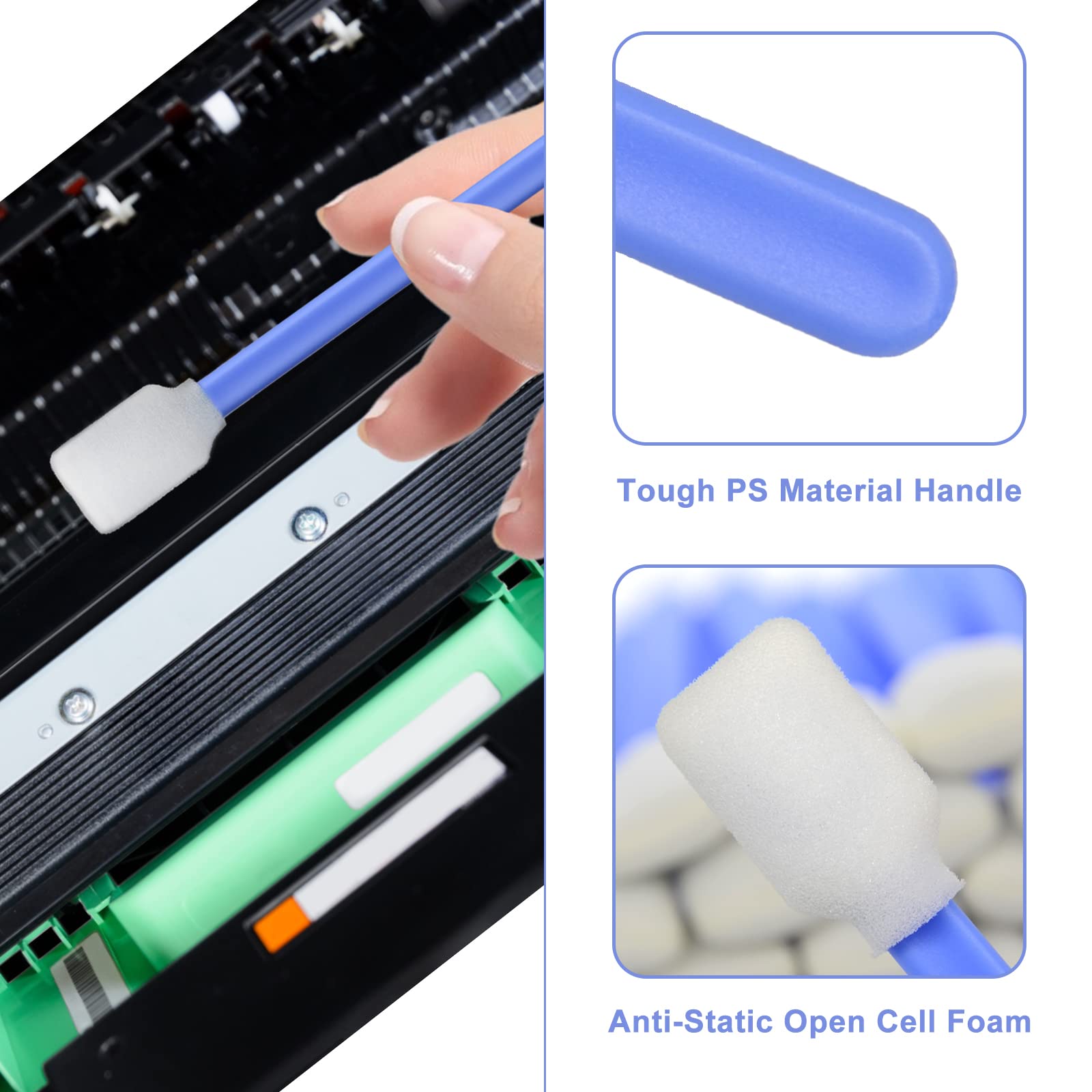 200pcs 5.11" Square Rectangle Foam Cleaning Swab Sticks for Solvent Format Inkjet Printer Roland Optical Equipment-Blue