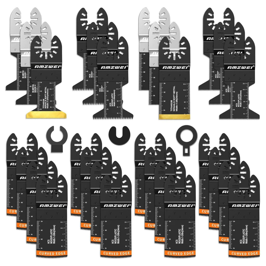 28PCS Oscillating Tool Blades, Professional Universal Titanium Multitool Blades for Wood Metal, Quick Release Compatible with Dewalt Ryobi Milwaukee Rockwell Fein