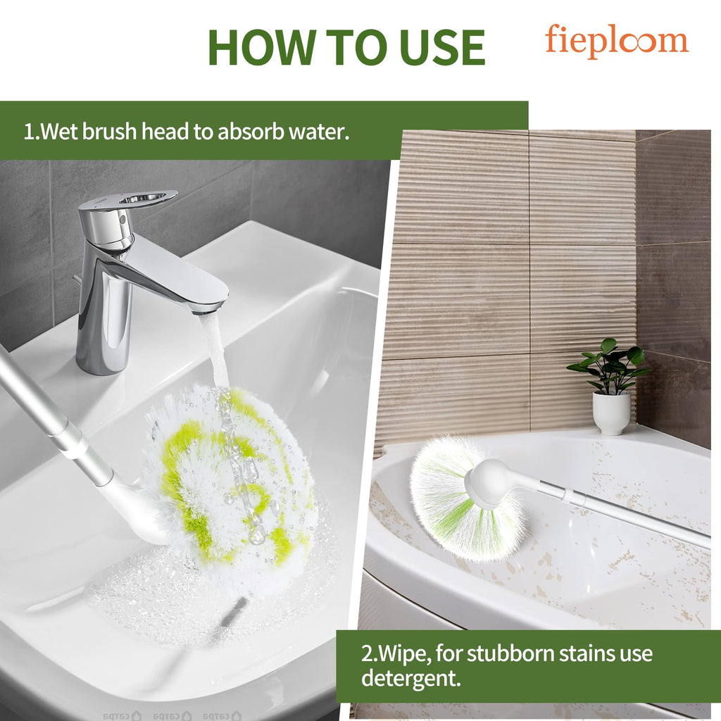 Fieploom Tub Tile Scrubber Brush with 28" Extendable Pole, 1 Pc Non-Scratch Soft Tub Brush Mop, Bathroom Brush with Long Handle for Bathtub Shower Sink Basin Tile Wall
