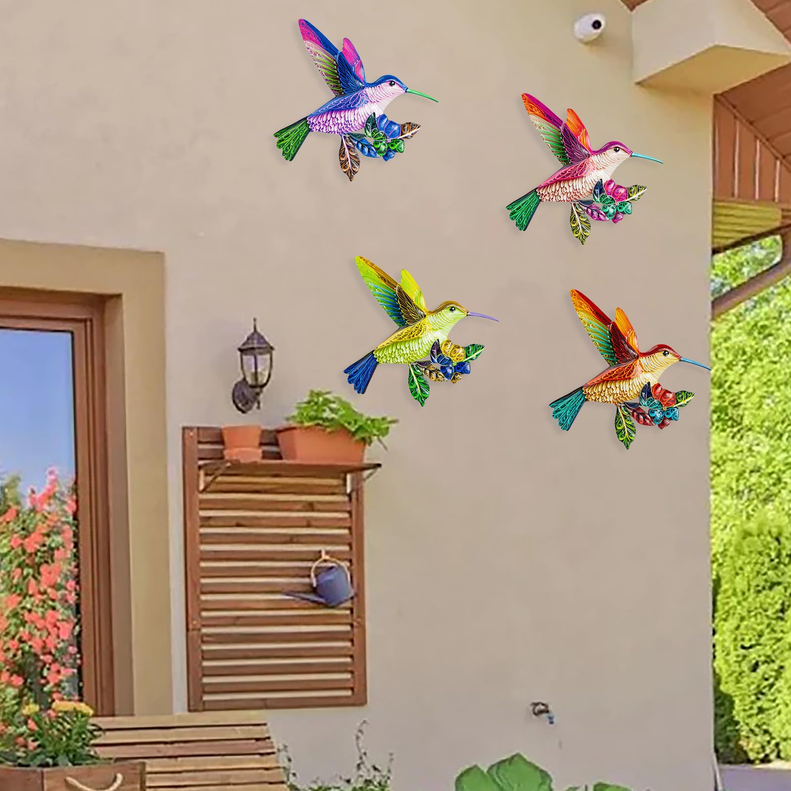 4 Pack Metal Hummingbird Wall Art, Hanging Birds Outdoor Fence Decorations for Garden Patio Yard Living Room Door Balcony