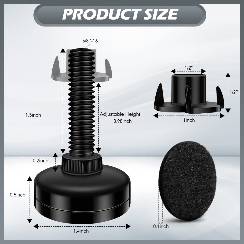 10 Set Adjustable Furniture Leveling Feet, Adjustable Leg Levelers for Cabinets Sofa Tables Chairs Raiser, Heavy Duty Height Adjuster Furniture Leveler Foot with T- Nut Kit 3/8”-16 Thread, Black