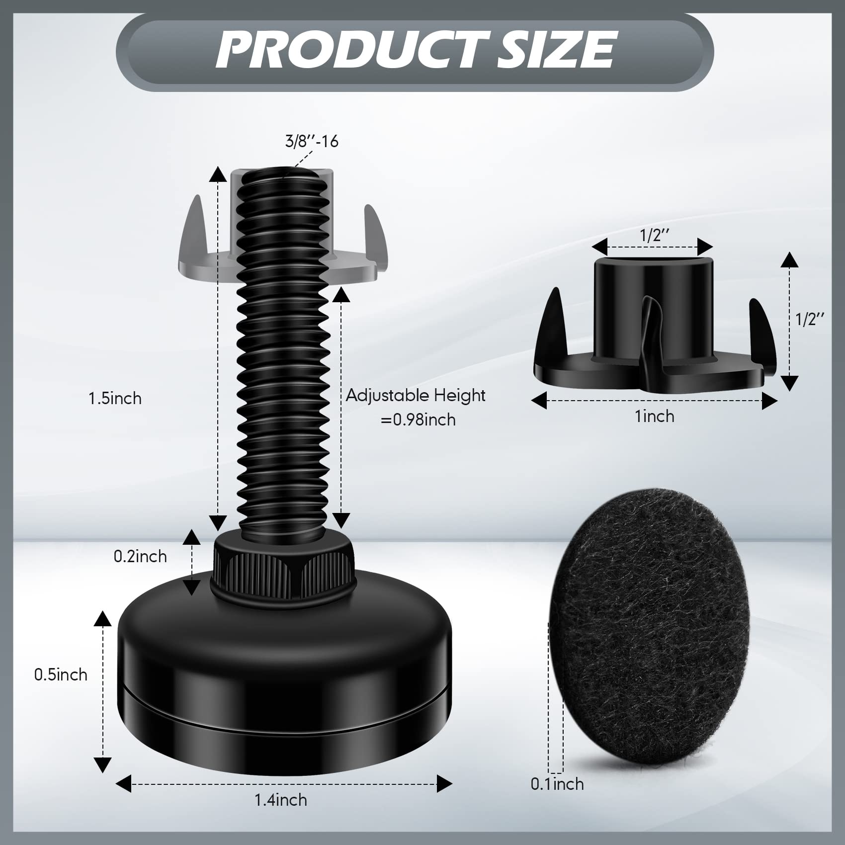 10 Set Adjustable Furniture Leveling Feet, Adjustable Leg Levelers for Cabinets Sofa Tables Chairs Raiser, Heavy Duty Height Adjuster Furniture Leveler Foot with T- Nut Kit 3/8”-16 Thread, Black