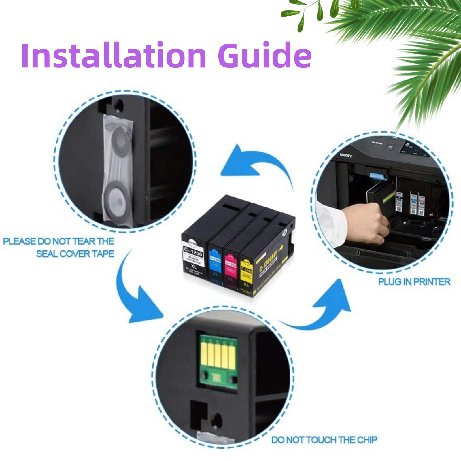 4 Pack PGI-1200XL Ink Cartridges Replacement for Canon PGI-1200 XL 1200XL Ink Cartridge Work with MAXIFY MB2020 MB2120 MB2320 MB2720 MB2050 MB2030 Print...
