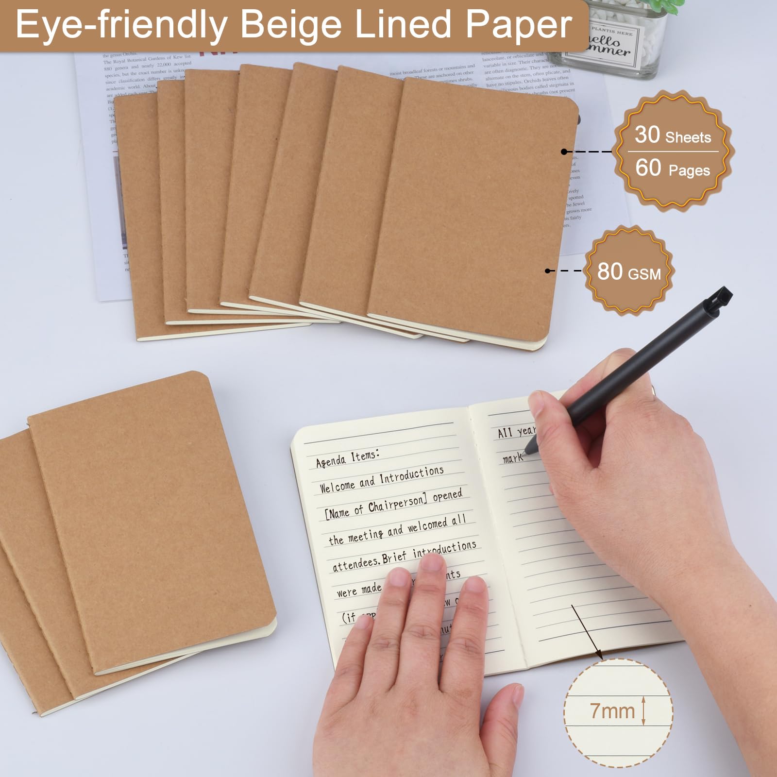 ZCZN 60 Pack Mini Lined Notebook, Jounural Kraft Notebooks, 30 Sheets/60 Pages, 3.5 * 5.5 Inches Notebooks Bulk, Diary, Subject, Memo Notebooks for Work, School, Office (60)