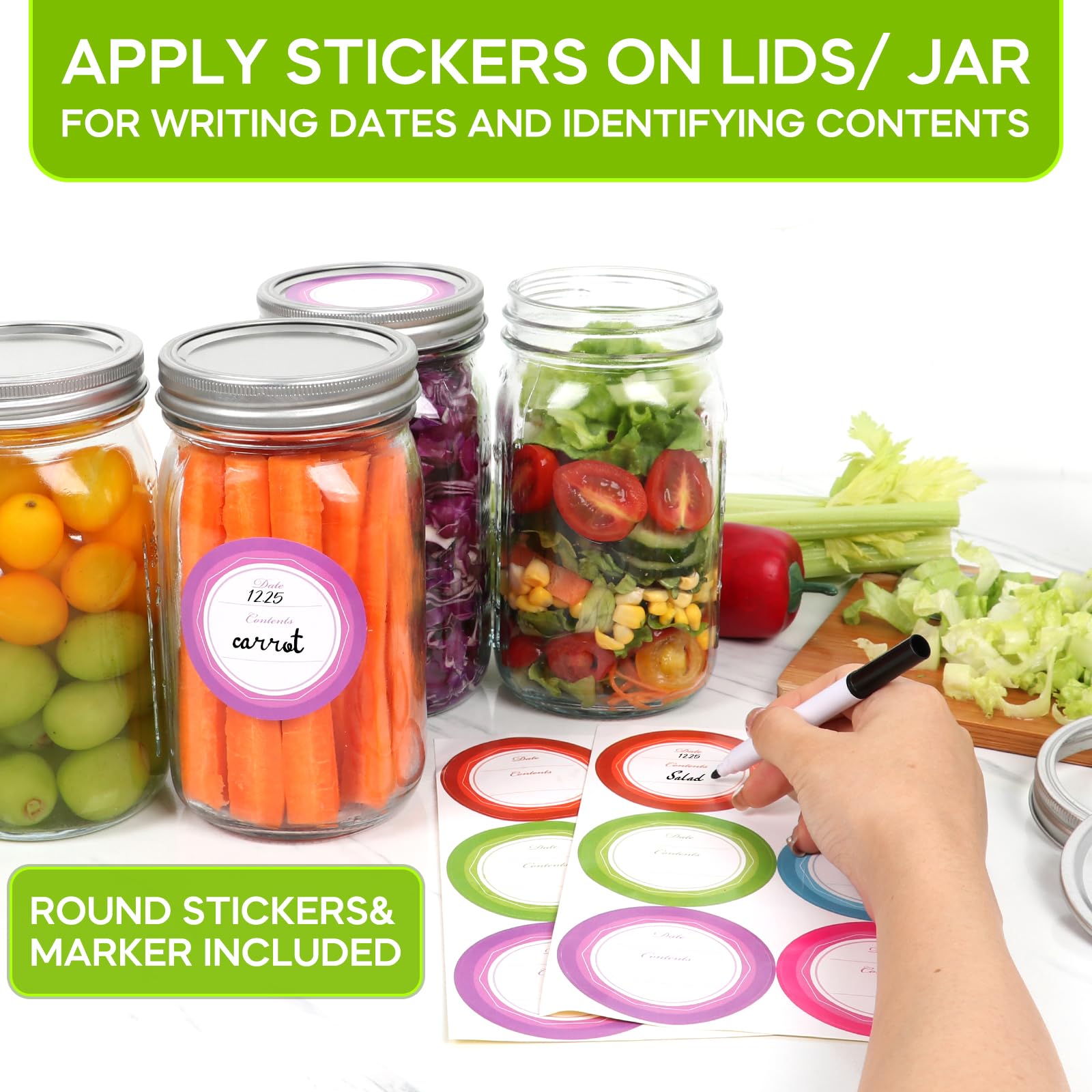 Alotpower 32 oz Mason Jars 4Pack,Empty Wide Mouth Mason Jars 32 oz with Lids&Bands/Stickers/Marker/Bottle Brush(32fl.oz, Set of 4)