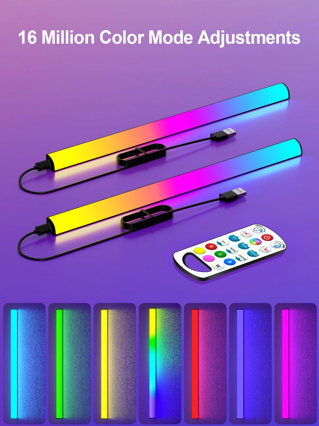 Under Monitor RGB Screen Bar, Dimmable LED Dynamic Rainbow Effect, Adjustable Brightness, Speed and Music, Remote Control Color Change, for Game Room (2pc)
