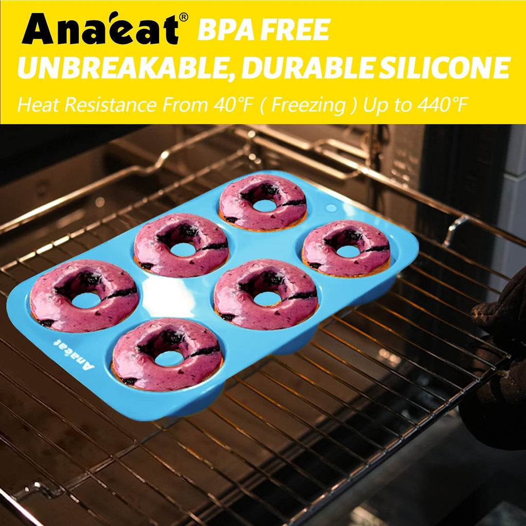 Anaeat 3 Pack Donut Pan Silicone Baking Mold, Just Pop Out! Non-Stick Doughnuts Baking Pans for 6 Full-Size Donuts, Muffins, Cake Biscuit Bagels - Easy Clean, Oven, Dishwasher Safe(Multicolor)