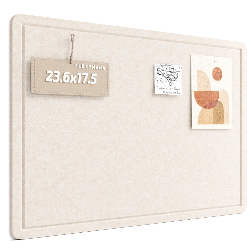 Fluxynara Bulletin Board, 23.6" x 17.5" Cork Board Alternative with 12 Safe Removable Adhesive Tabs, Foldable Felt Pin Board for Home Office, Classroom, Bedroom,Entryway for Walls— Oatmeal