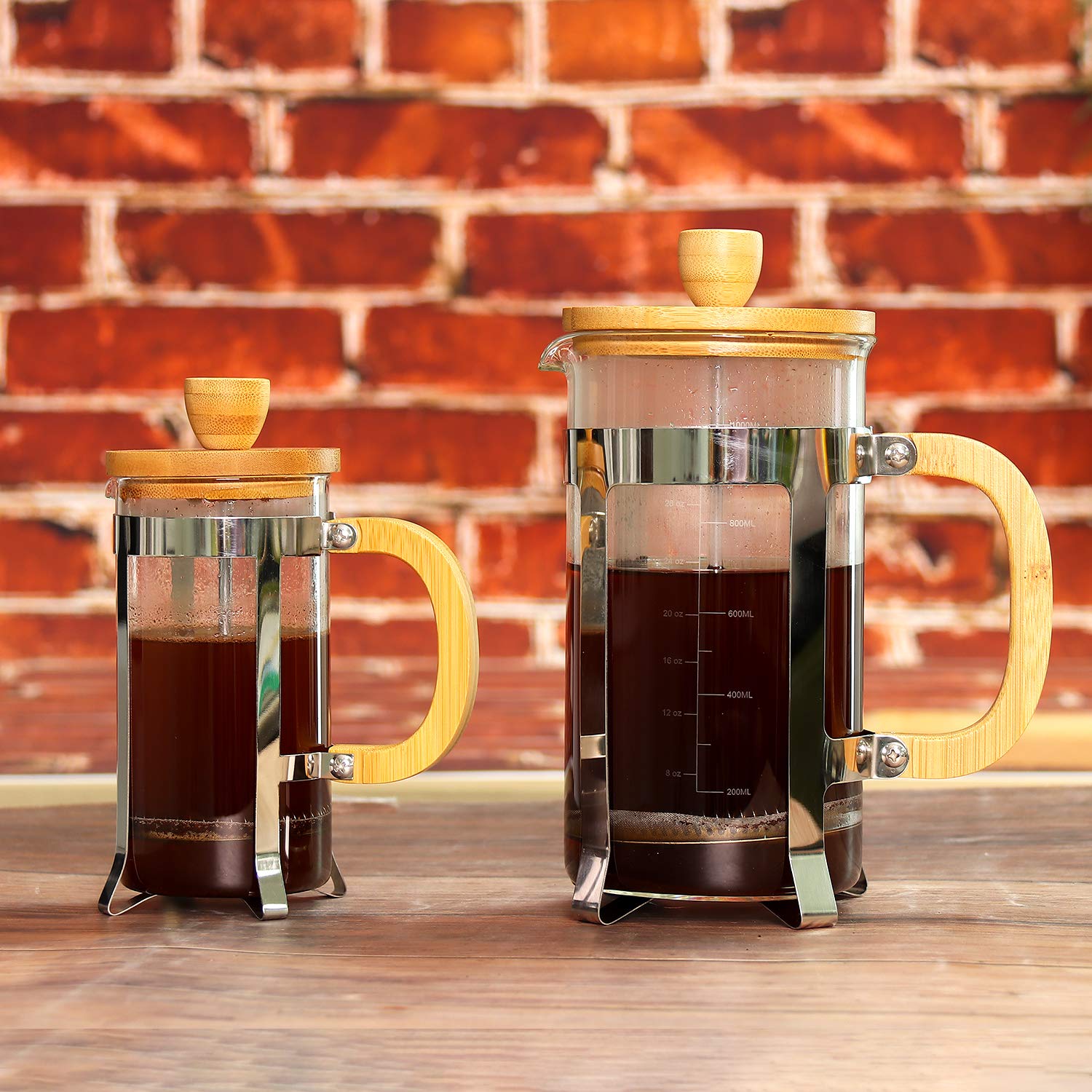 Sivaphe French Press High Borosilicate Carafe Durable Bamboo Handle Portable Brewer Small Coffee/Tea Maker 12oz