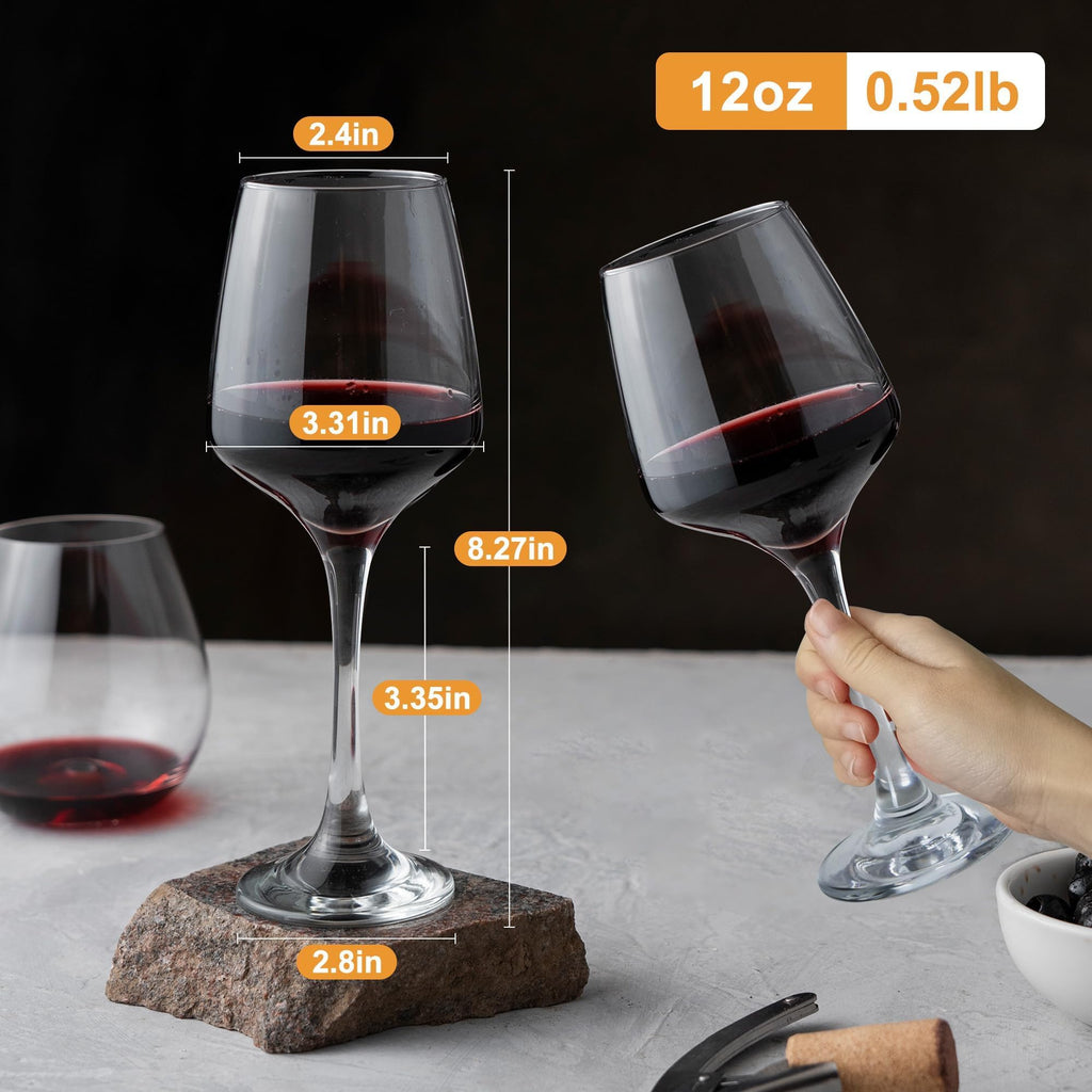 GLAZVIA Wine Glasses Set of 6, 12oz Classic Stemmed Glasses, Thick & Clear, Dishwasher Safe Stemware for Red or White, Gift for Party, Holiday, Anniversary, Restaurant, Home Bar, Daily Use