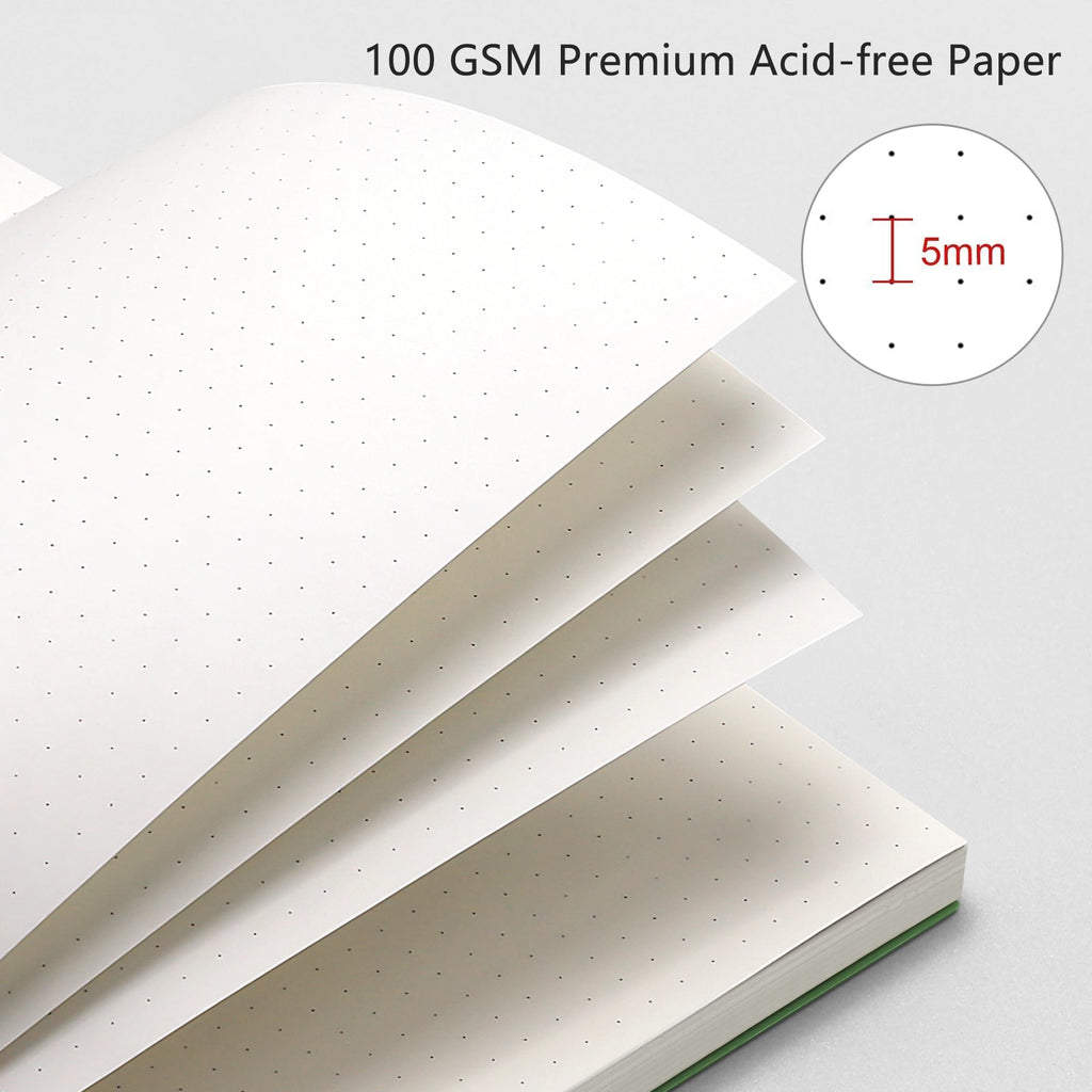RETTACY Dotted Journal Notebook, 300 Pages, A4 Large Size (21 x 28 cm), 100 GSM Thick Paper, Flexible Plastic Cover, Spiral-bound, for Journaling, Planning, Tracking (Light Green)