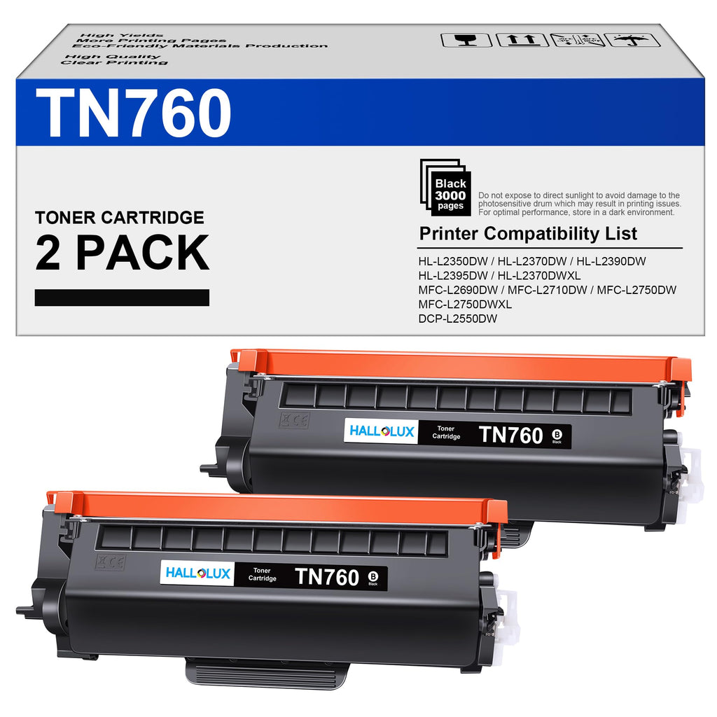 TN760 Toner Cartrigde High Yeild (with Chip) for Brother TN760 TN-760 TN730 TN-730 Compatible for Brother MFC-L2710DW L2730DW L2750DW XL HL-L2370DW L2390DW L2350DW L2395DW DCP-L2550DW Printer(2 Black)