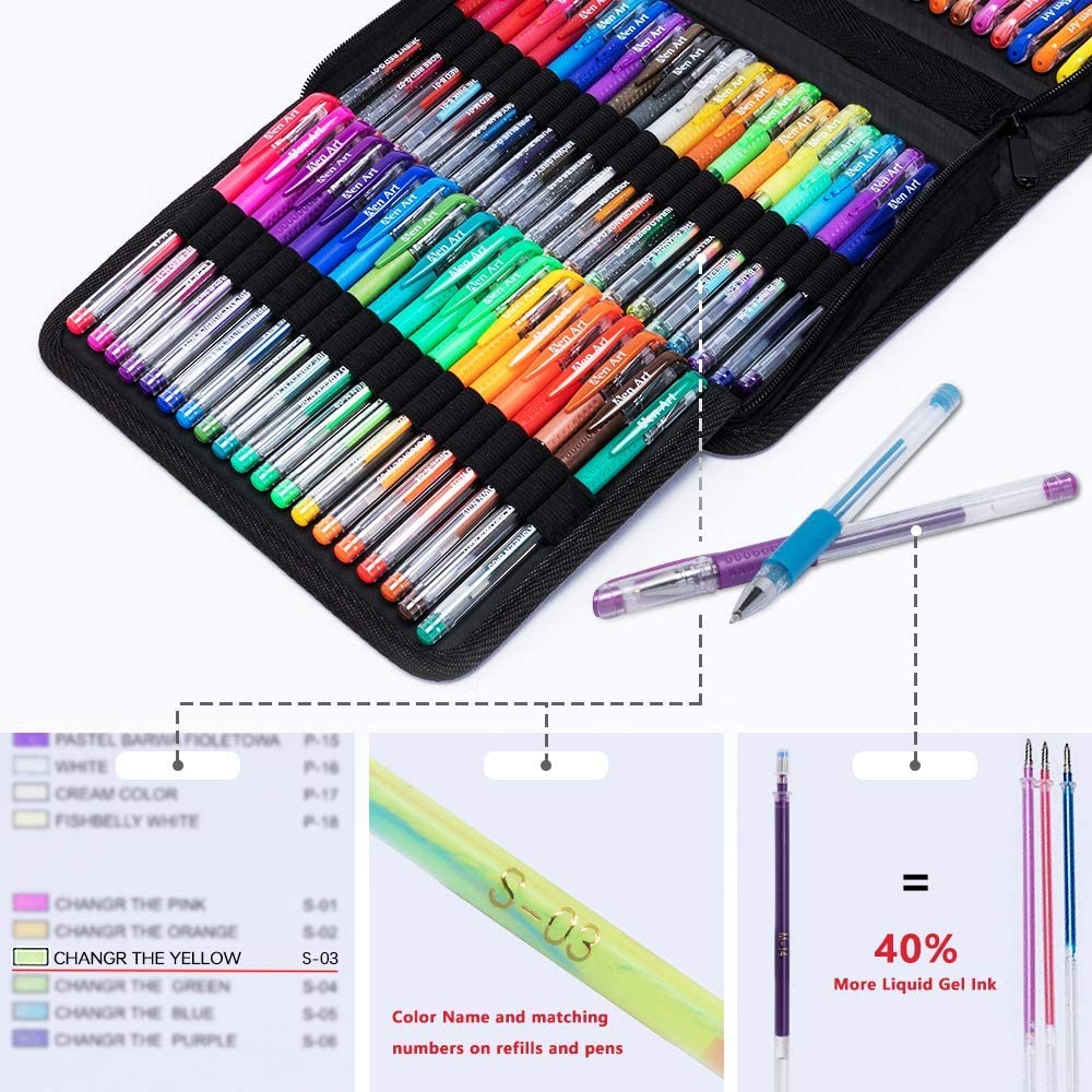 Gel Pens, 160 Pack Artist Colored Gel Pen Set for Adult Coloring Books, Bonus Black Case, Perfect for Drawing Doodle Crafts Journaling Planner