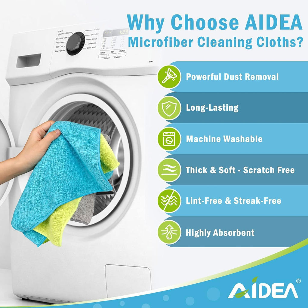 AIDEA Microfiber Cleaning Cloths-50PK, Soft Microfiber Towel, Absorbent Cleaning Supplies, Lint-Free Streak-Free Cleaning Cloths for House, Kitchen, Window(12in.x12in.)
