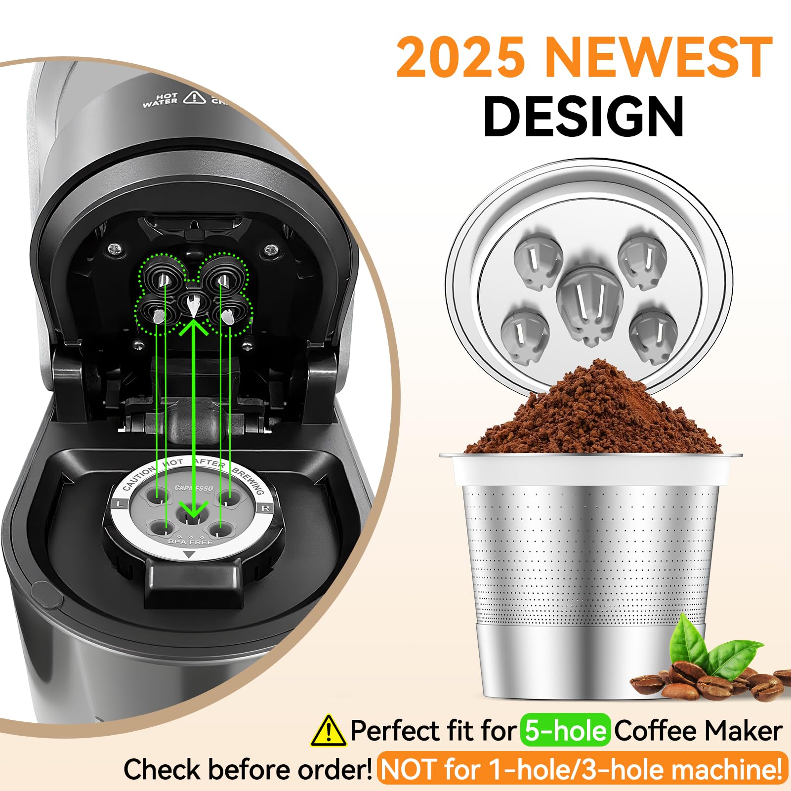 CAPMESSO Reusable K Cups for Keurig: 2025 Updated My K Cup Metal Coffee Filter Refillable Coffee Pods with 5 Holes - for K Supreme/K Slim/K-Duo Gen2/K-Brew Chill with MultiStream Technology (2 Pack)