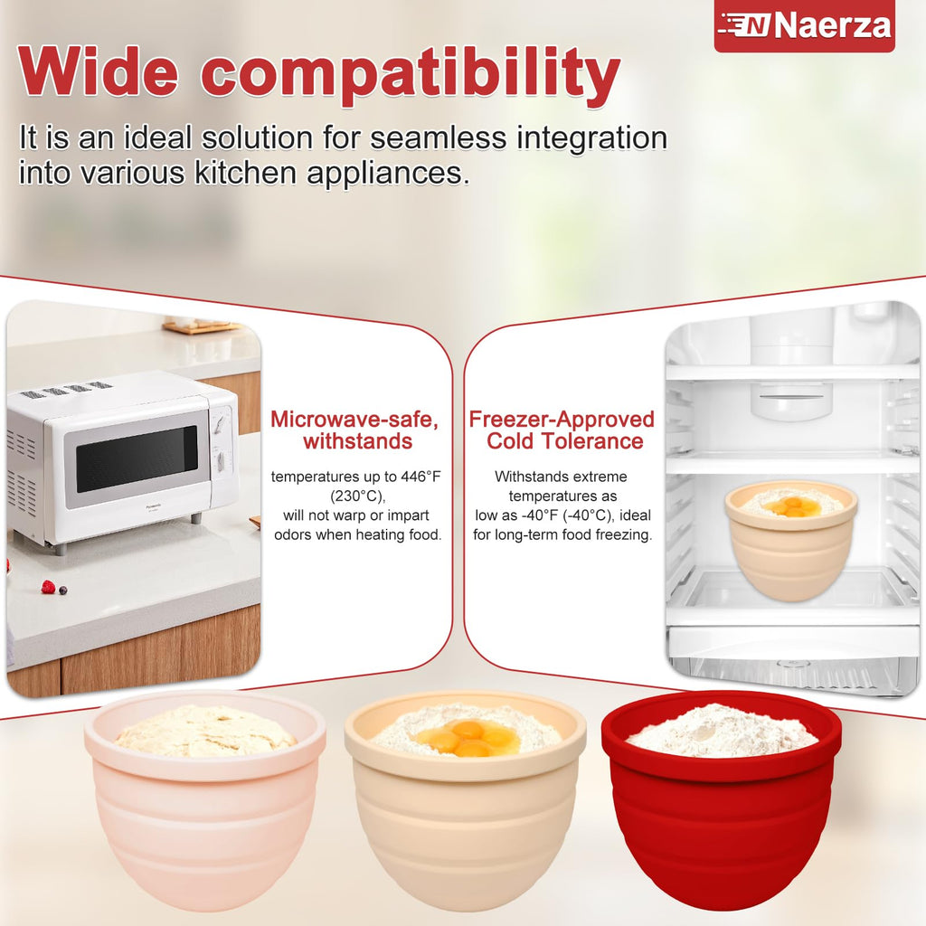 Naerza Silicone Bowl Liners Insert for Kitchen Aid Mixer 5 Qt, for KitchenAid Mixer Attachments and Accessories, Silicone Bowl Insert for Tilt-Head & Bowl-Lift Stand Mixers (Red+Beige+Pink)