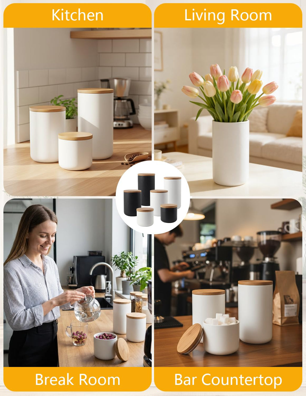 YYW Ceramic Food Storage Jar Containers Kitchen Canisters with Airtight Seal Lid for Coffee Beans Sugar Spices (White, Large)
