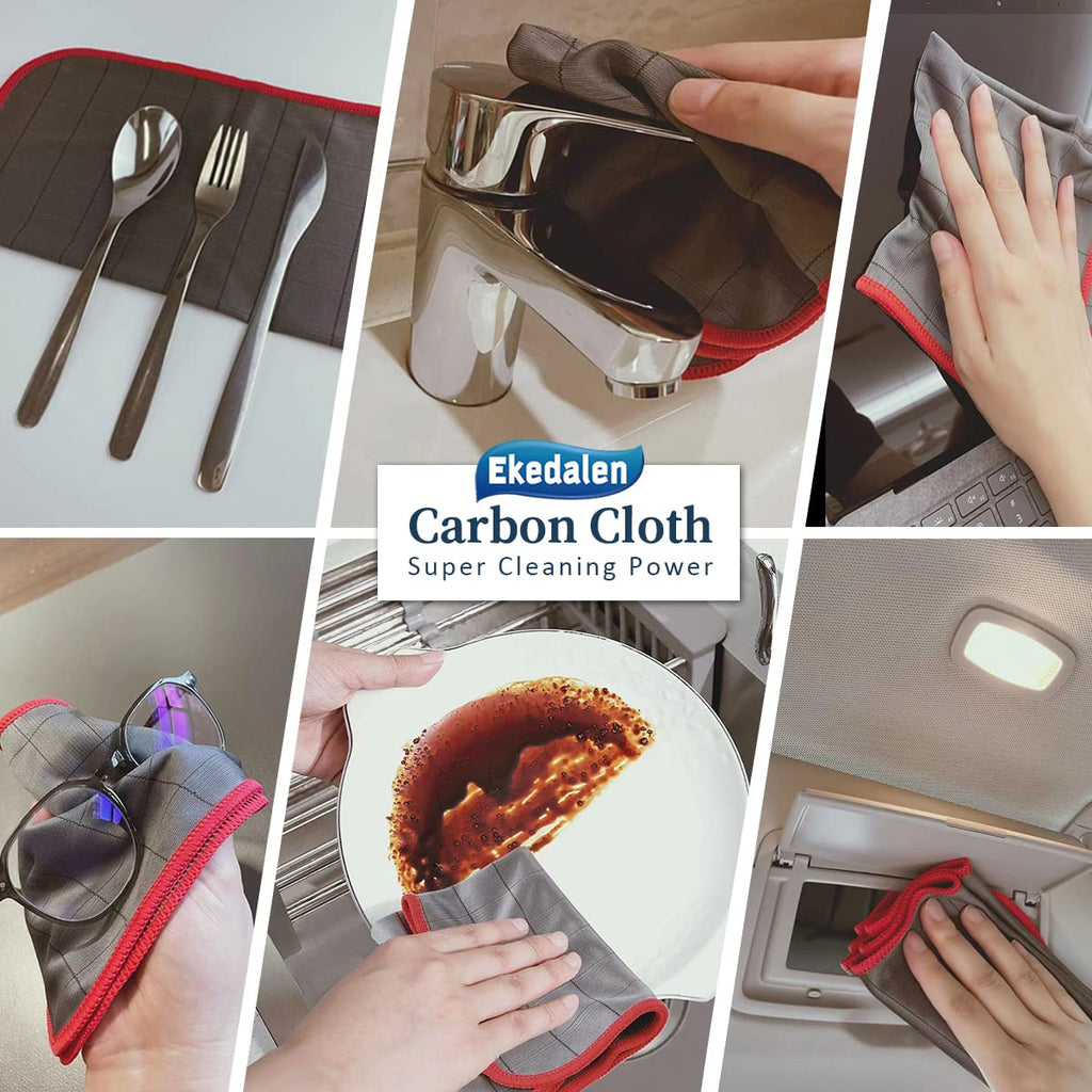 Ekedalen Carbon Microfiber Cloth Lint Free Glass Cleaning Cloths Streak Free Miracle Kitchen Towel for Polishing Window Mirror Dish Stainless Steel 40 x 30 cm, 6 Pack, 400GSM