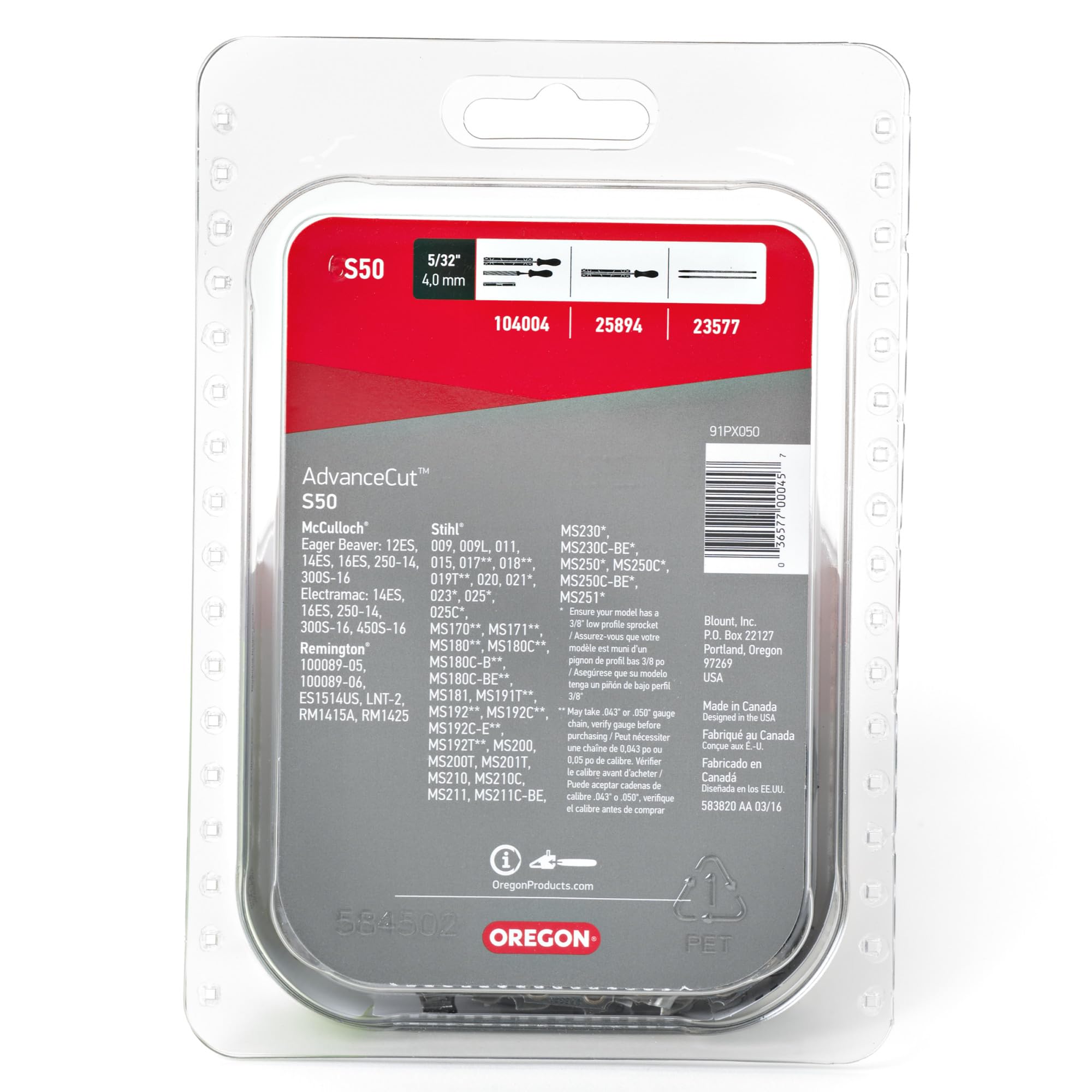 Oregon S50 AdvanceCut Chainsaw Chain for 14-Inch Bars, Fits Stihl, Remington, McCulloch