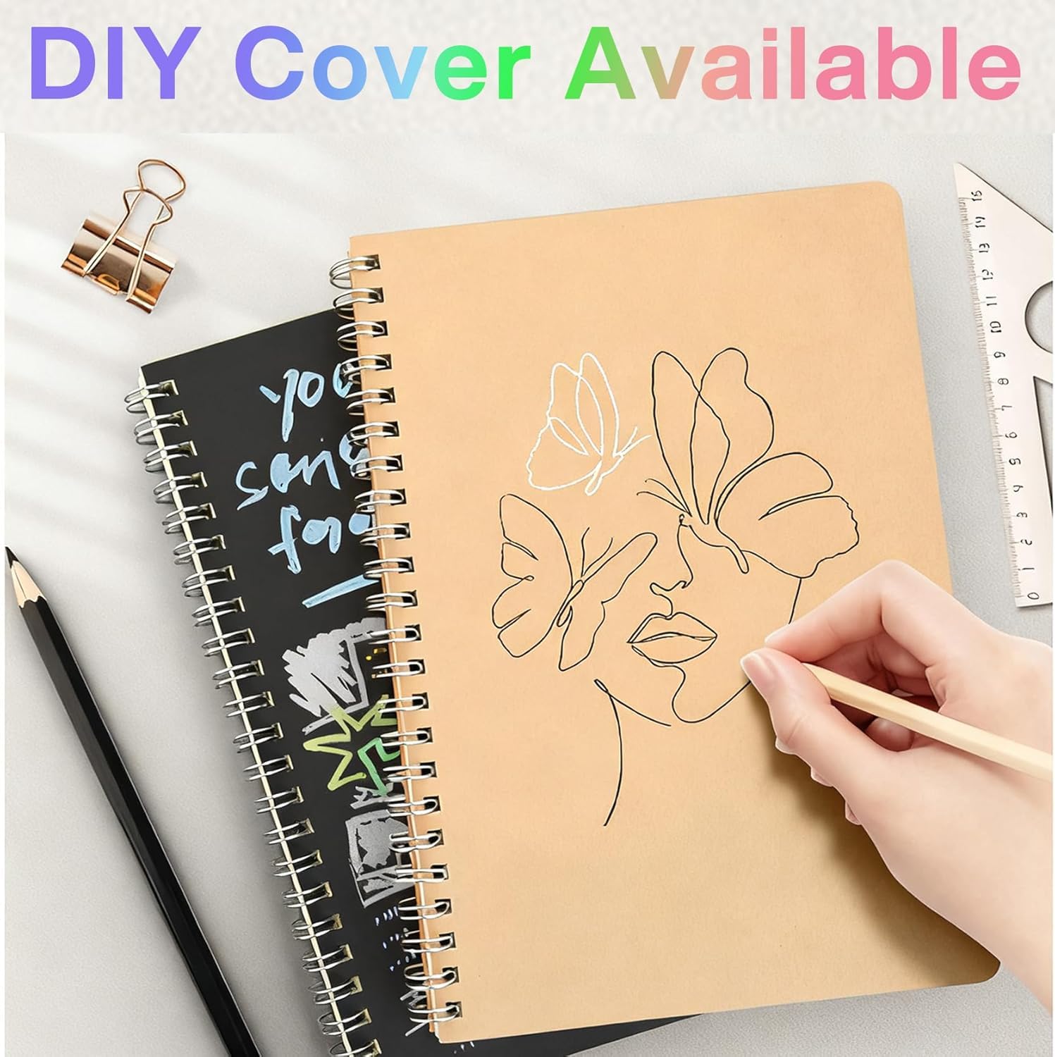 12Pack Spiral Notebook with 10pcs Sticky Tabs,A5 Lined Notebooks120 Pages,Hardcover Notebook for Women Men,Coil Notepad,5.5" x 8.3",Lined Paper for Work, School,Office（Black）