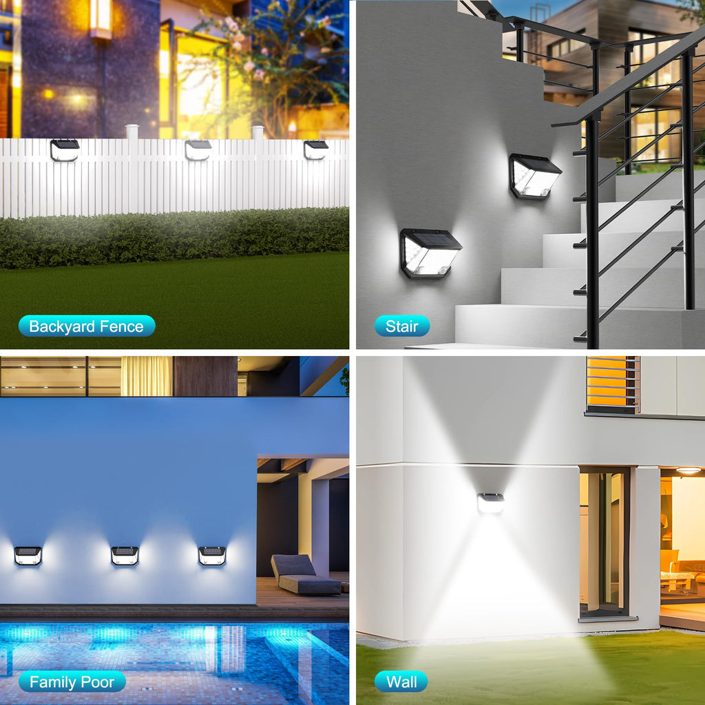 Kasonic Solar Lights Outdoor, 122 LEDs Motion Sensor Lights with 300° Wide Angle, Ultra-Bright Solar Security Wall Lights for Outside Garden Patio Fence Stairway, Cool White-2 Pack