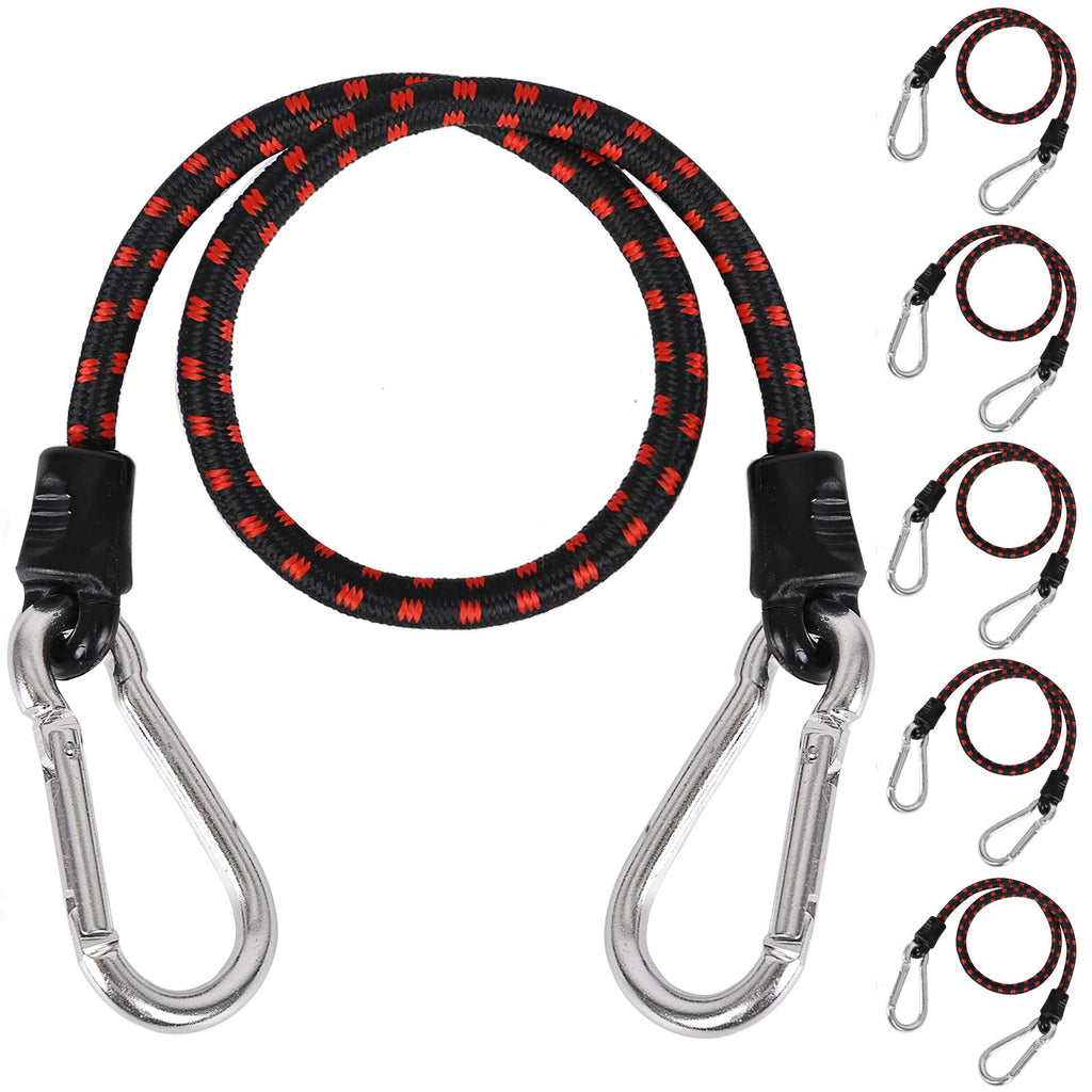 XSTRAP STANDARD 6PK Bungee Cords with Carabiners 24 Inch Heavy Duty Straps Strong Elastic Rope Locks onto Anchor Points of Luggage Rack/Cargo/Camping