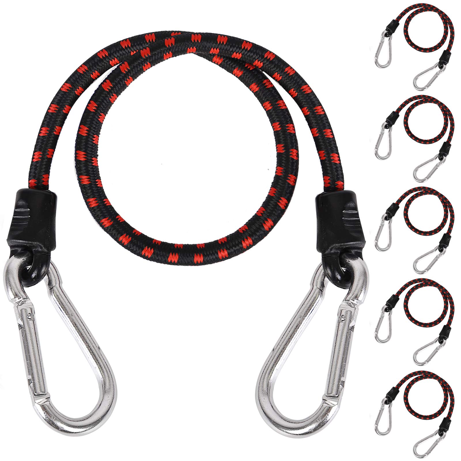 XSTRAP STANDARD 6PK Bungee Cords with Carabiners 24 Inch Heavy Duty Straps Strong Elastic Rope Locks onto Anchor Points of Luggage Rack/Cargo/Camping