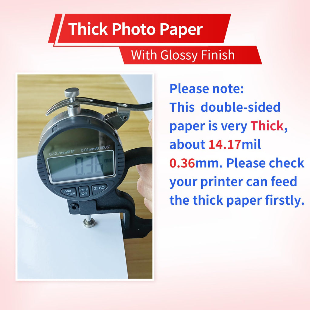 Thick Double Sides Thick Glossy Photo Paper 80LB 8.5x11 inches Heavyweight Cardstock Printer Paper 300gsm 100 Sheets Sample Package,Compatible Inkjet Printer and Dye Ink Elygrap (100)
