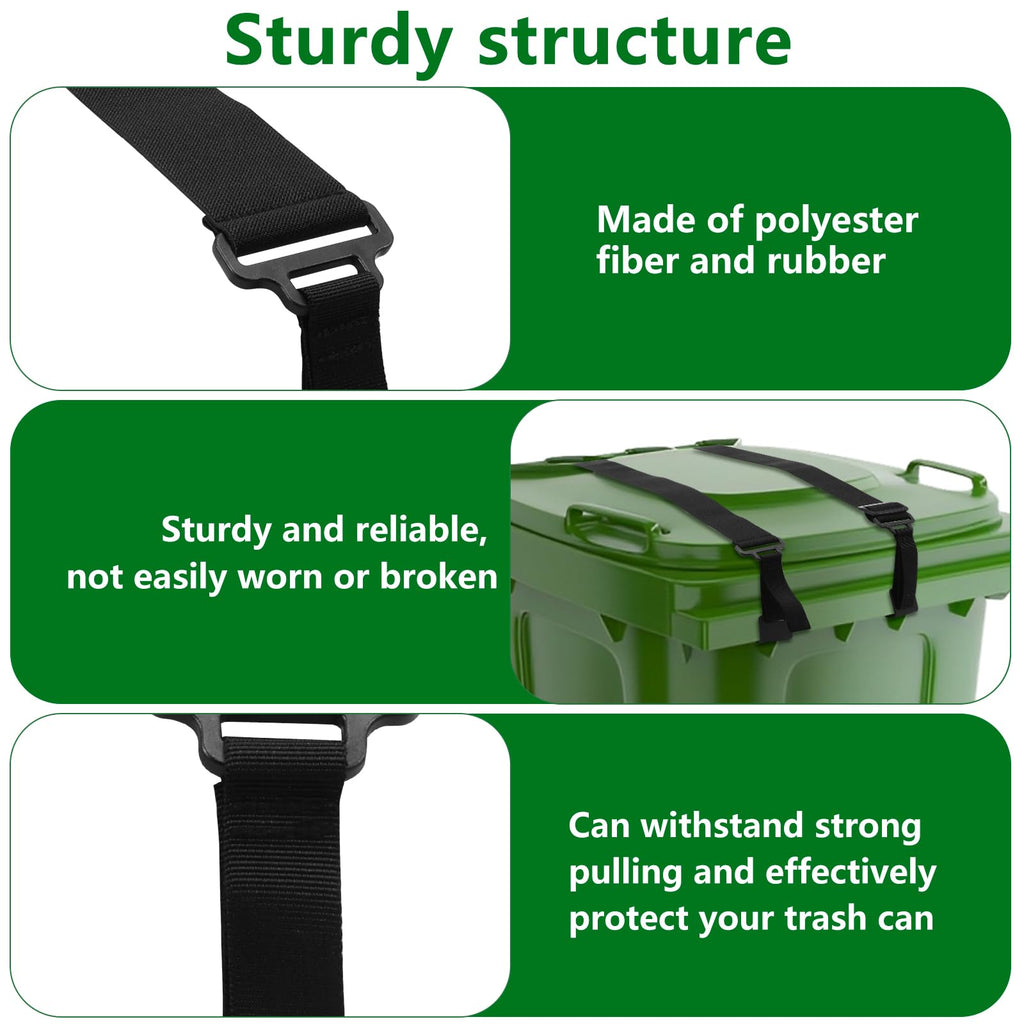 4PCS Trash Can Lid Lock for Animals, Adjustable Garbage Can Strap Lock, No Drilling Garbage Bin Lock Outdoor, Universal Trash Bin Cord Strap Security Against Raccoons, Prevent Tipping Over, No Tool