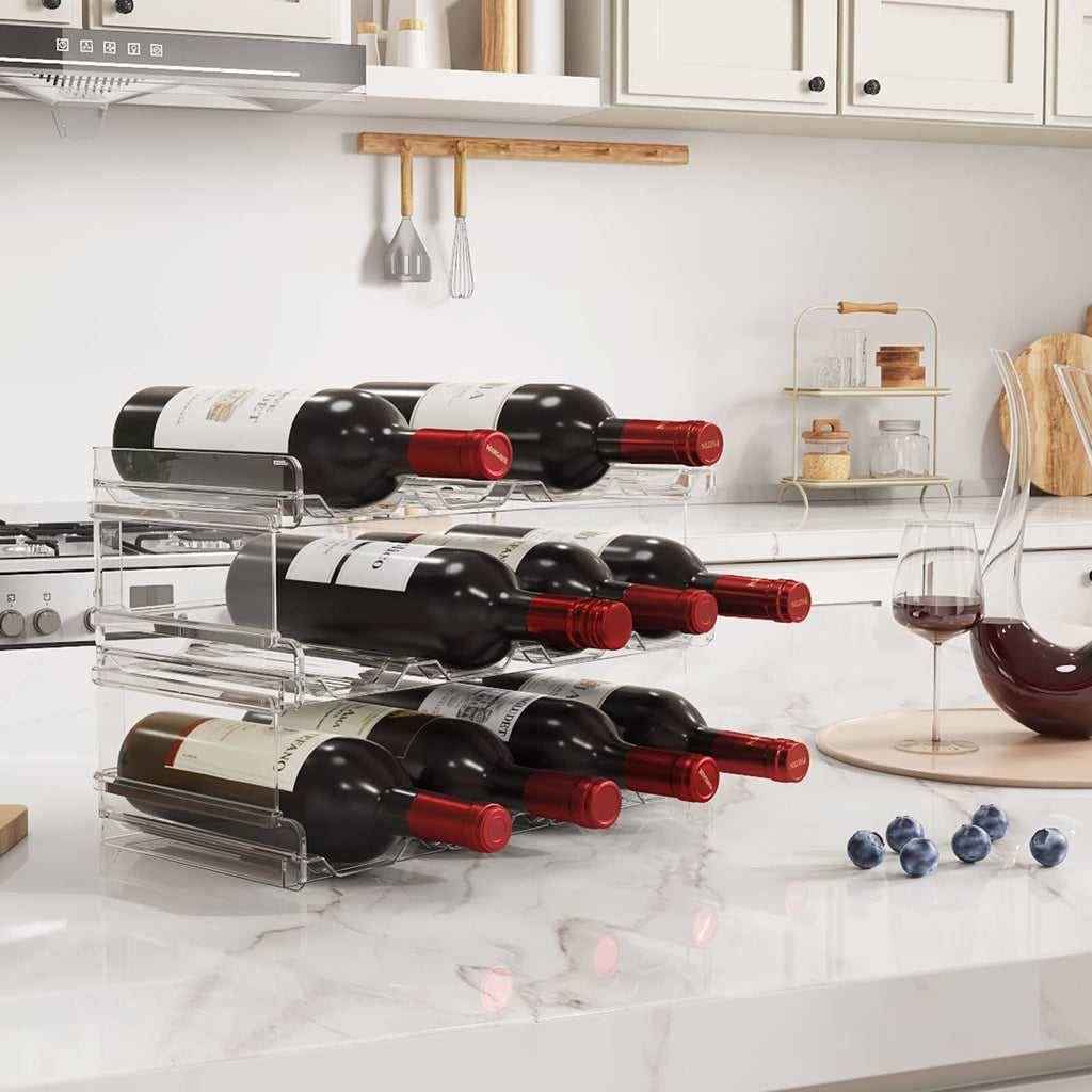 Lifewit Stackable Water Bottle Organizer for Cabinet, Pantry - Plastic Cup Holder, Kitchen Storage Accessories, Wine Racks for Kitchen Tabletop Storage, Cupboard, Office - 3 Pack, Hold 12 Bottles