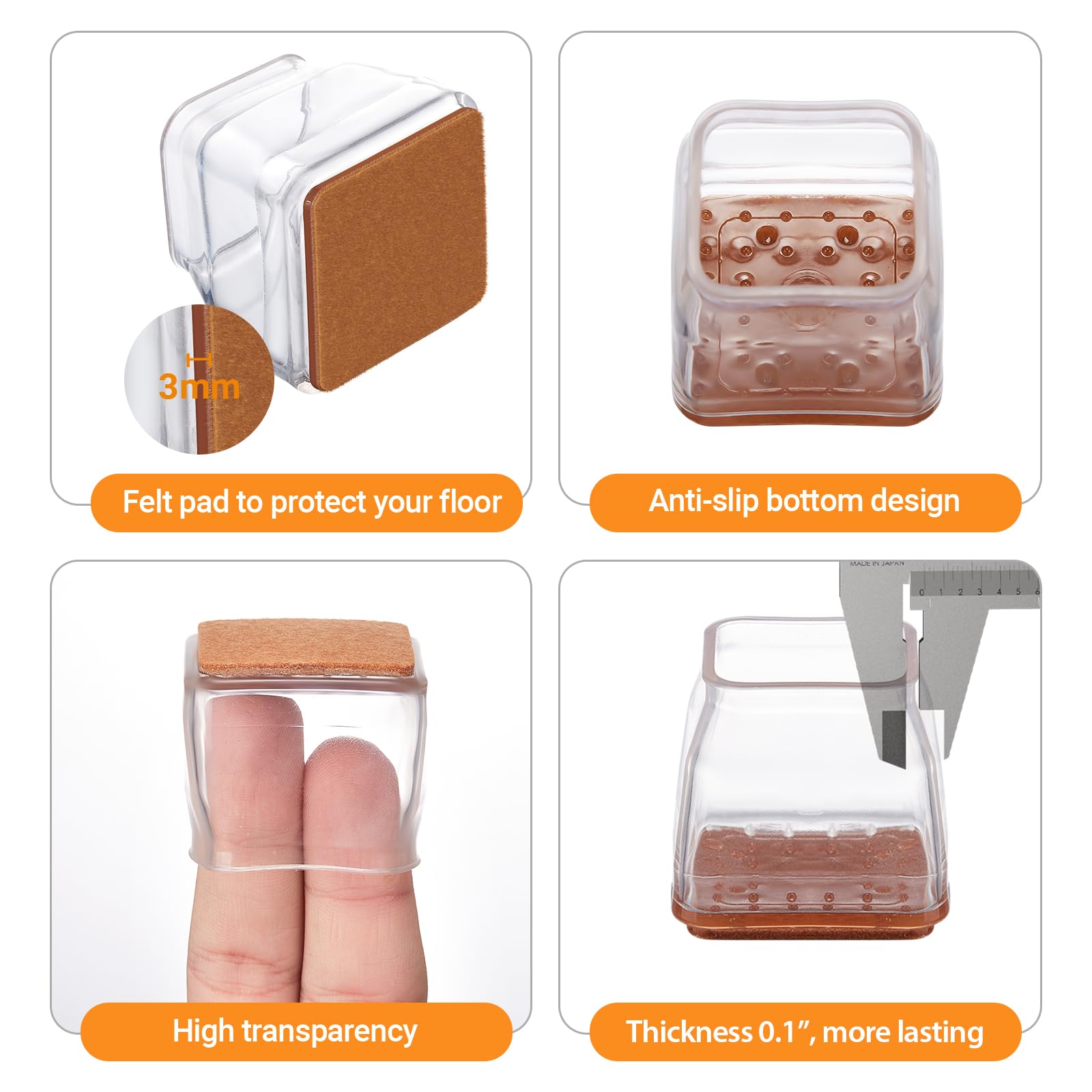 32PCS Square Chair Leg Floor Protectors, Felt Furniture Pads for Hardwood Floors, Chair Leg Protectors for Hardwood Floors, Anti Scratch Anti-Noise - Large Size