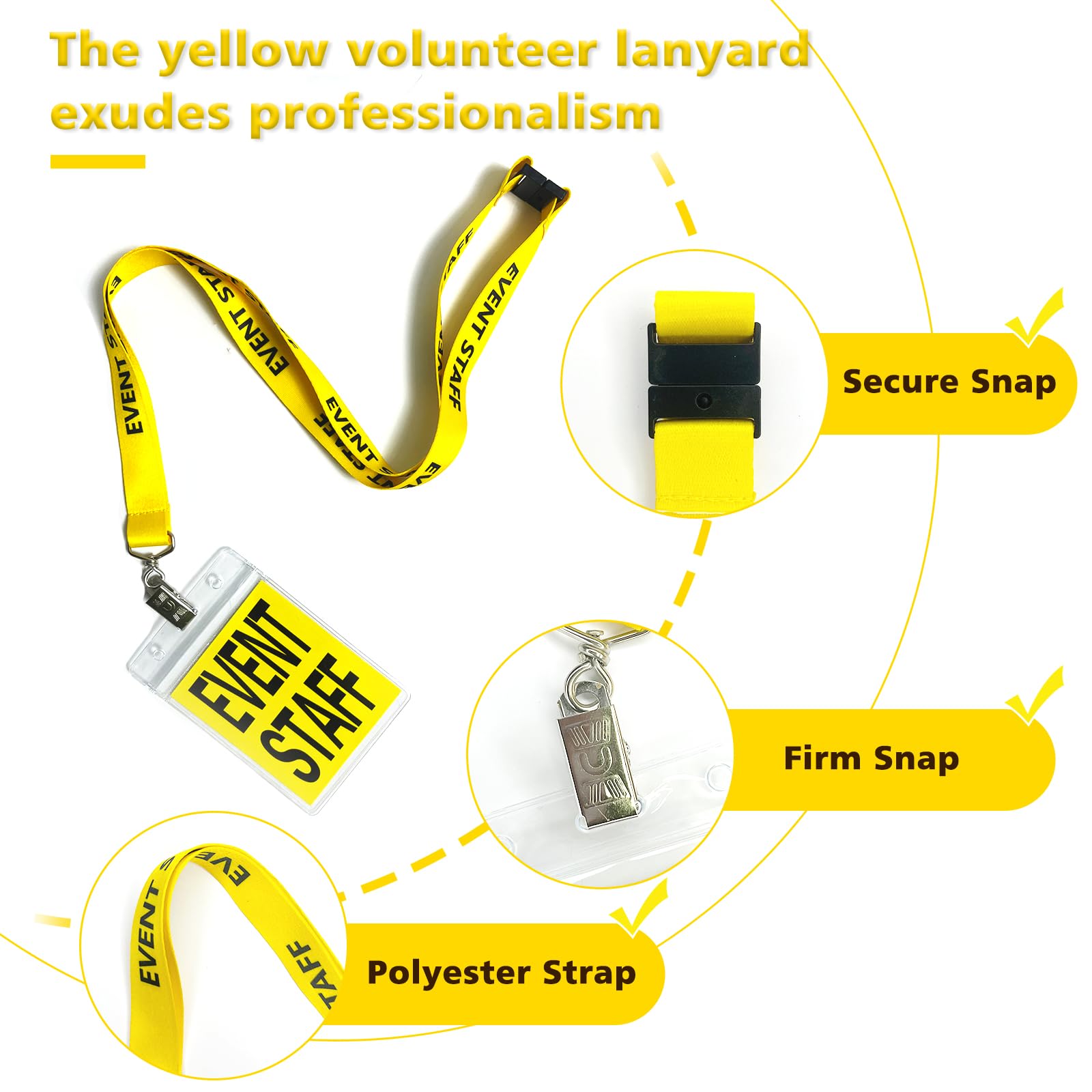25 Set Yellow Event Staff Lanyard, with Plastic Card Holder and Pass Card, Identifiable Event Lanyard, for Conference School Concert Backstage and Other Activities