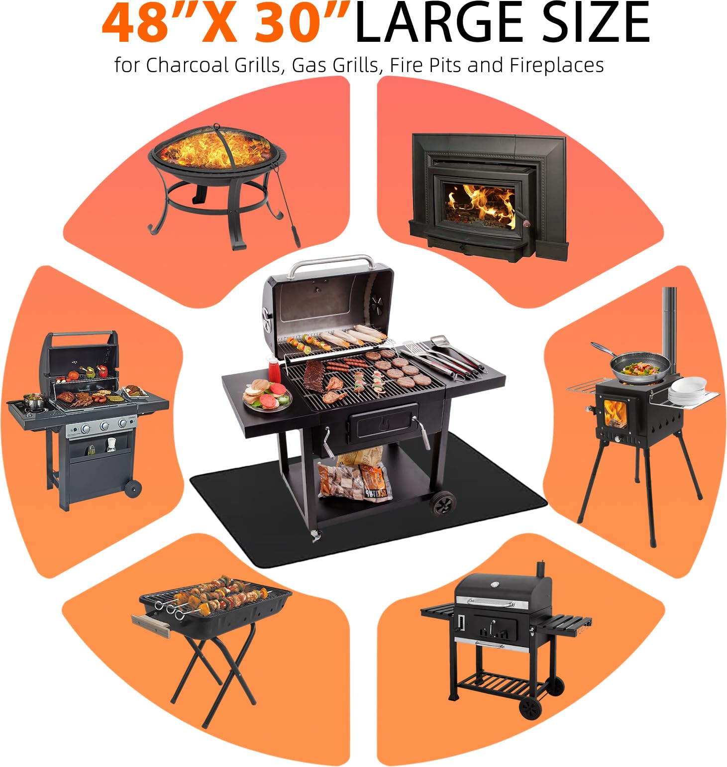 Uewpv 48x30 inch Grill Mat for Outdoor Grill, Double-Sided Fireproof Fire Pit Mat, Waterproof Oil-Proof Deck Protector for Patio, Lawn, Balcony & Fireplace