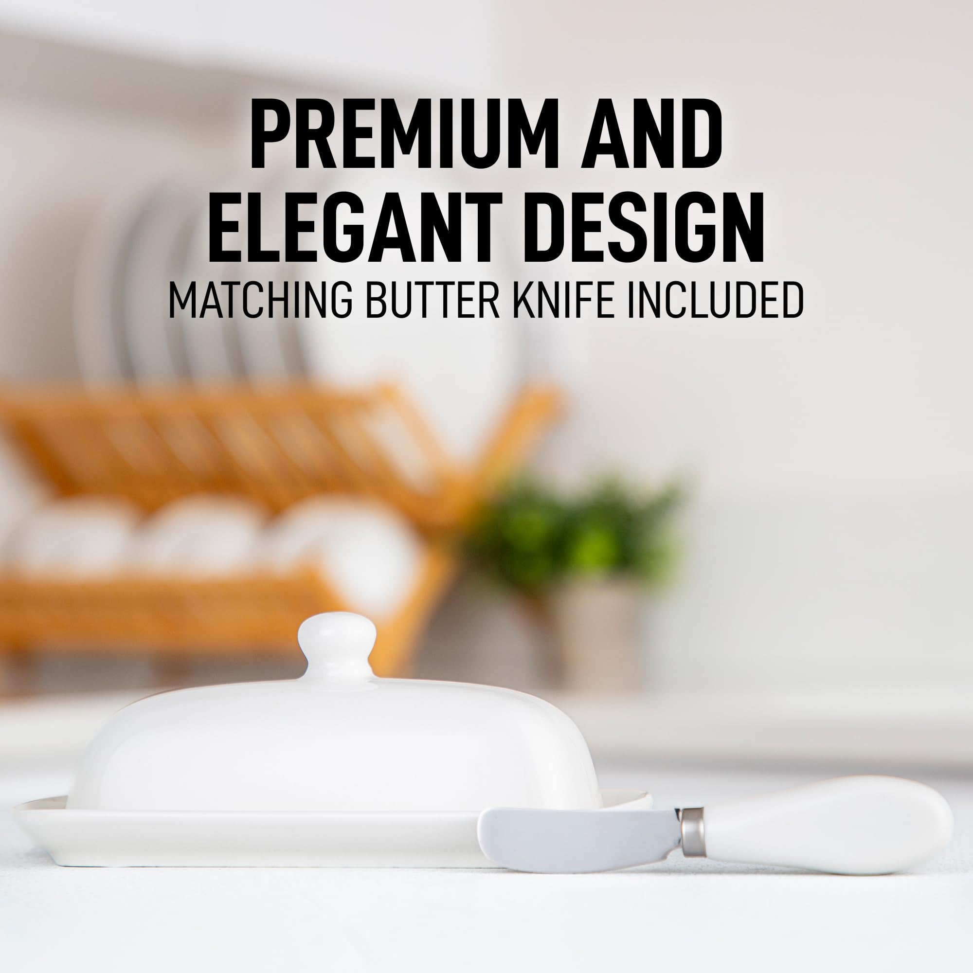 Zulay Porcelain Butter Dish with Lid – White Ceramic Butter Container with Knob Handle – Classic Countertop Butter Holder for 1 Standard Stick – Covered Butter Tray for Western or Eastern Butter