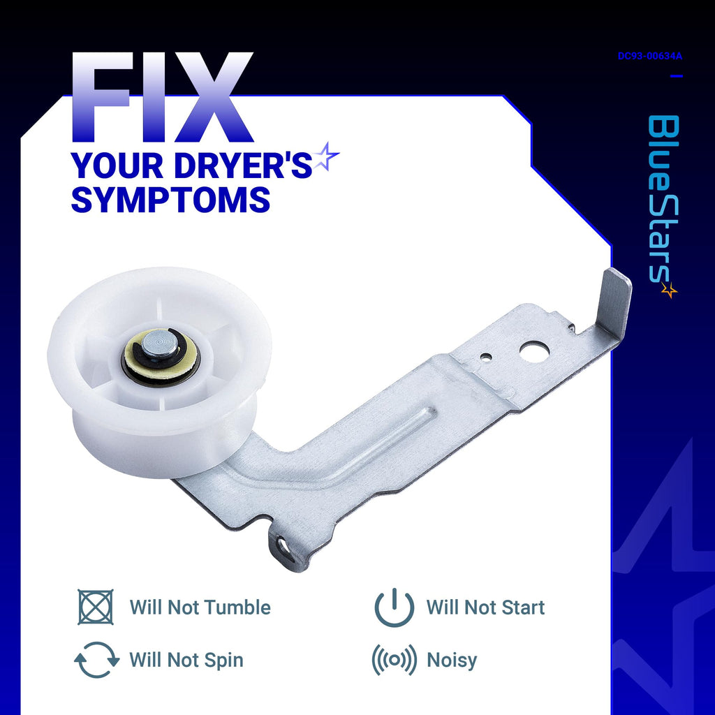 [Upgraded Dual Ball Bearings] BlueStars DC93-00634A Dryer Idler Pulley with Sturdy Clip – Compatible with Samsung Dryers DV45H7000EW DV48H7400EW DV42H5000EW DV48J7700EW DC96-00882C AP4373659