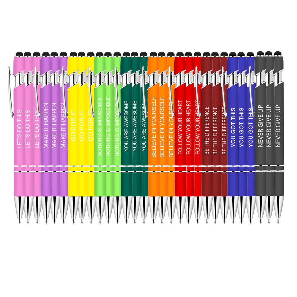 Luxeviss 30 Pcs Inspirational Pens Bulk - Motivational Ink Ballpoint Pen with Quotes Stylus Tip Nurse Gifts for School Coworkers Office Supplies